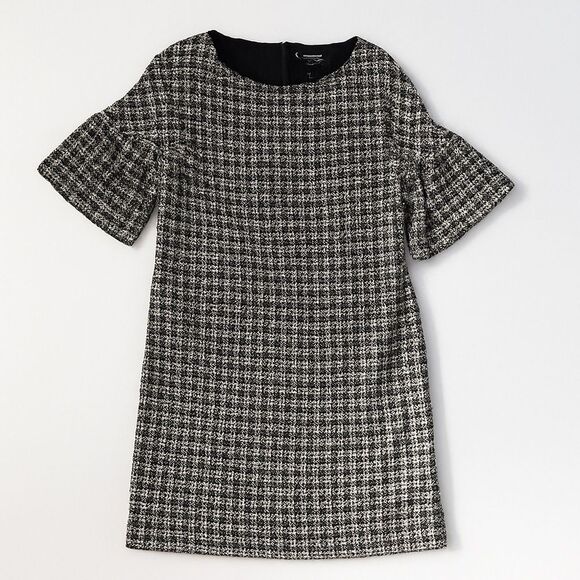 St. John Couture Black Silver Metallic Plaid Tweed Ruffle Bell Sleeve Size 14 - Picture 2 of 7